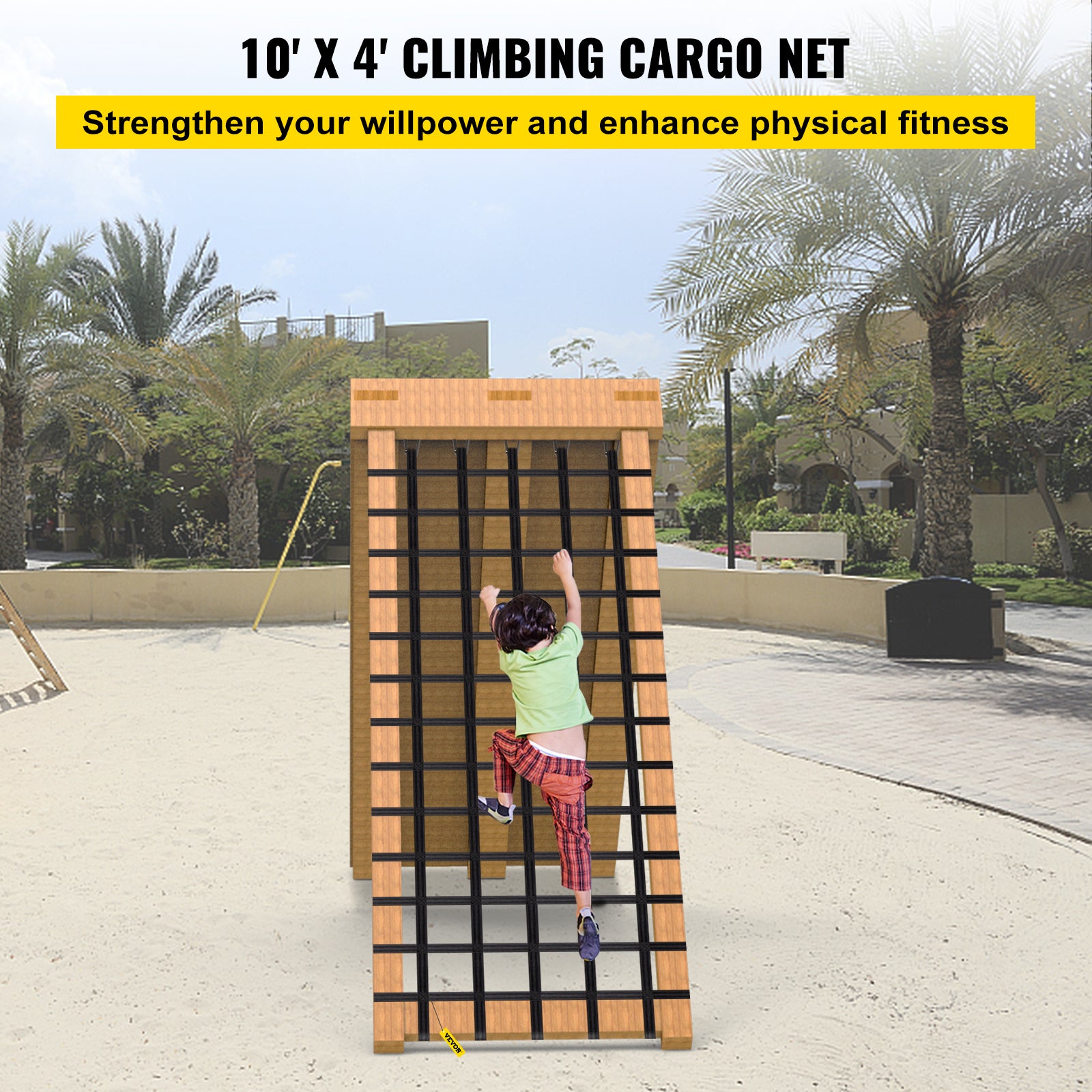 VEVOR Climbing Cargo Net， 10' x 4' Playground Climbing Net， Polyester Material， Rope Ladder， Swingset， Large Military Climbing Cargo Net for Kids and Adult， Indoor and Outdoor， Treehouse， Jungle Gyms