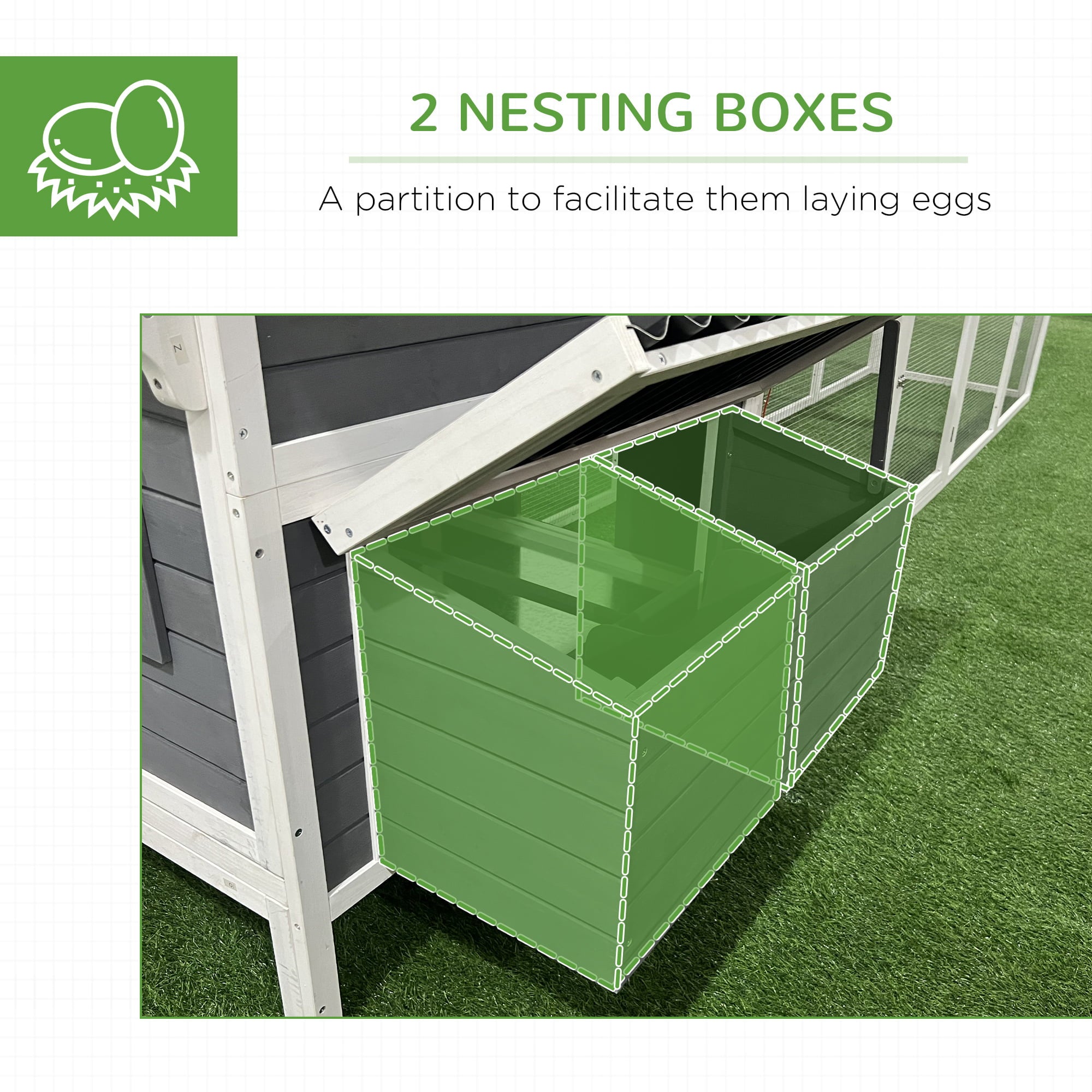 PawHut Extra Large Chicken Coop with Handle PVC Roof Nesting Boxes Tray