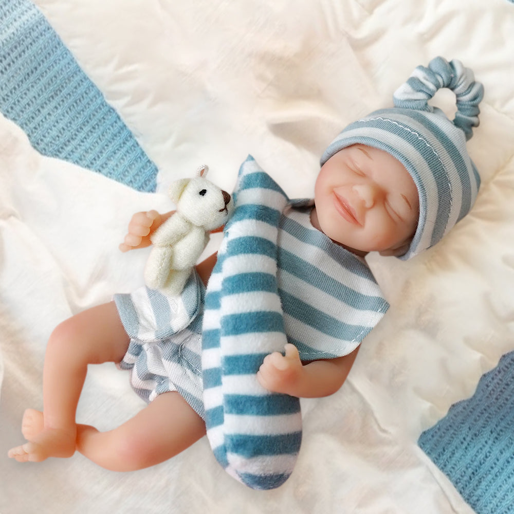 Fyeme 6 Inches Reborn Baby Dolls Silicone Full Body Mini Doll Sleeping Lifelike Kids Anti-stress, Realistic Rebirth Doll New Born Doll with Clothes