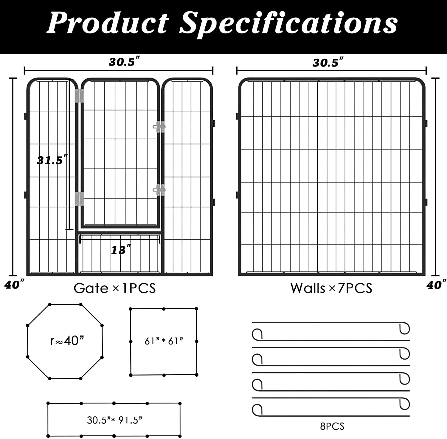 Waleaf Heavy Duty Dog Playpen for Outdoor， 8 Panels 24