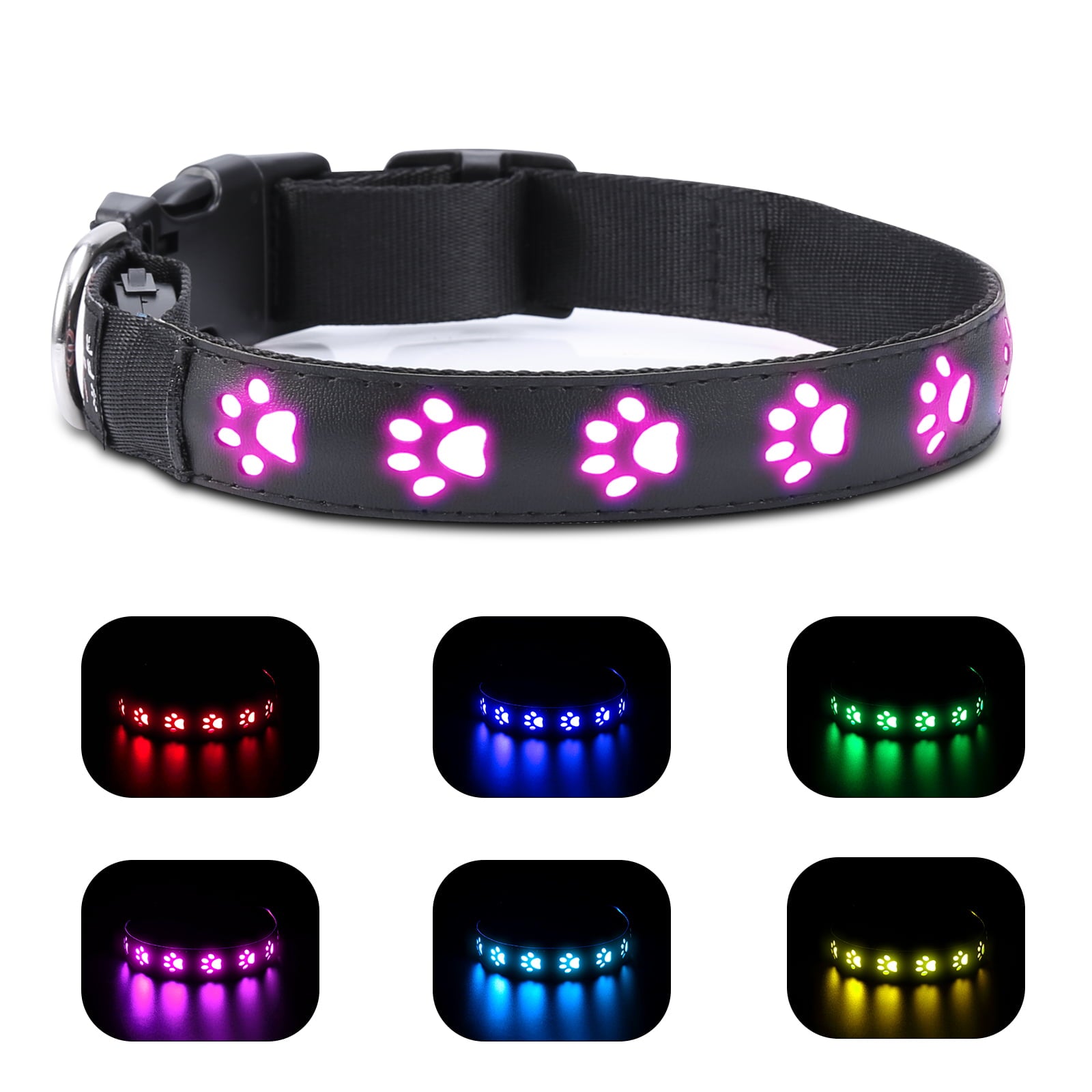 Dog Collar， AMIR LED Dog Collar Rechargeable Light Up Dog Collars Waterproof Dog Collar Dog Necklace for Night Walking Small Medium Large Dogs