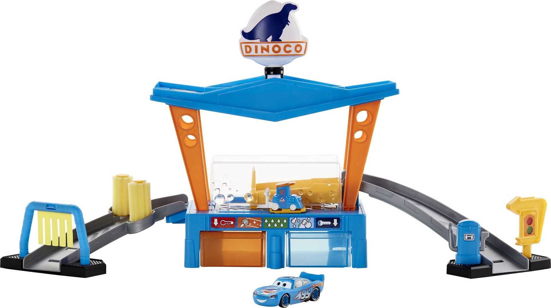 Disney Pixar Cars Dinoco Car Wash Playset with Toy Pitty and Color-Change Lightning McQueen