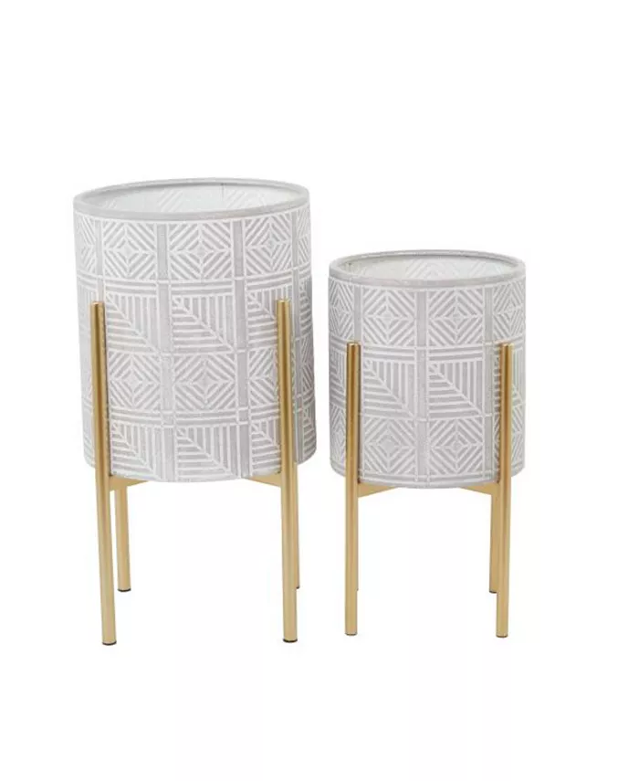 CosmoLiving Wood Bohemian Planters with Stand， Set of 2