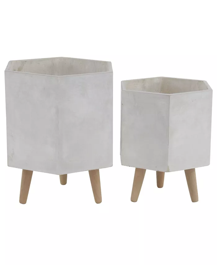 CosmoLiving by Cosmopolitan Set of 2 White Polystone Contemporary Planter， 15