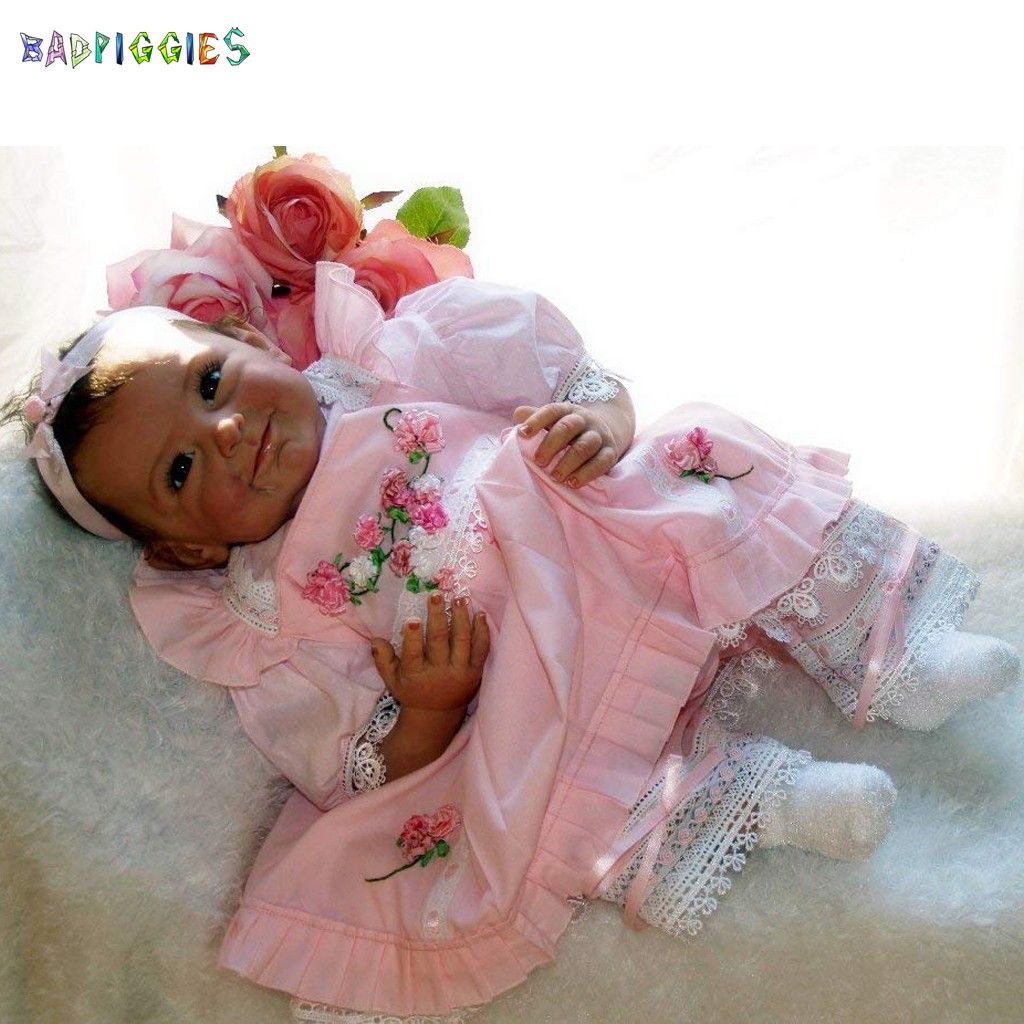 BadPiggies 22" 55cm Lifelike Dress Reborn Baby Doll Girls Silicone Vinyl Weighted Body Xmas Gift for Ages 3+