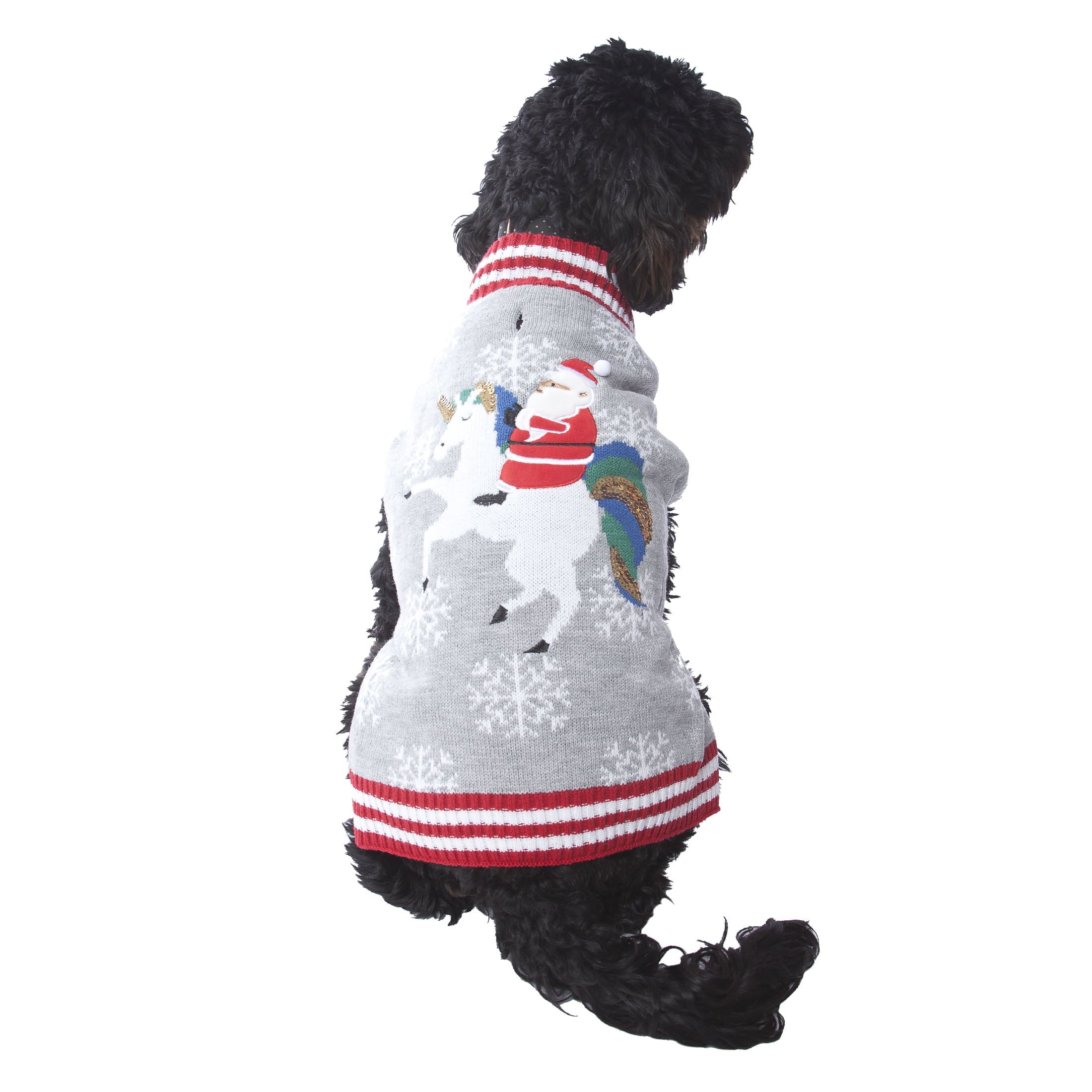 Holiday Time Pet Ugly Sweater: Santa on Unicorn， Size Medium