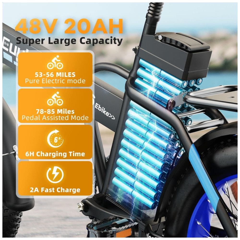 Bicicleta Elétrica Dobrável de 1000W, Bateria Removível Grande de 48V 20AH, 30MPH, Alcance Máximo de 80 Milhas, Bicicleta Elétrica com Pneus