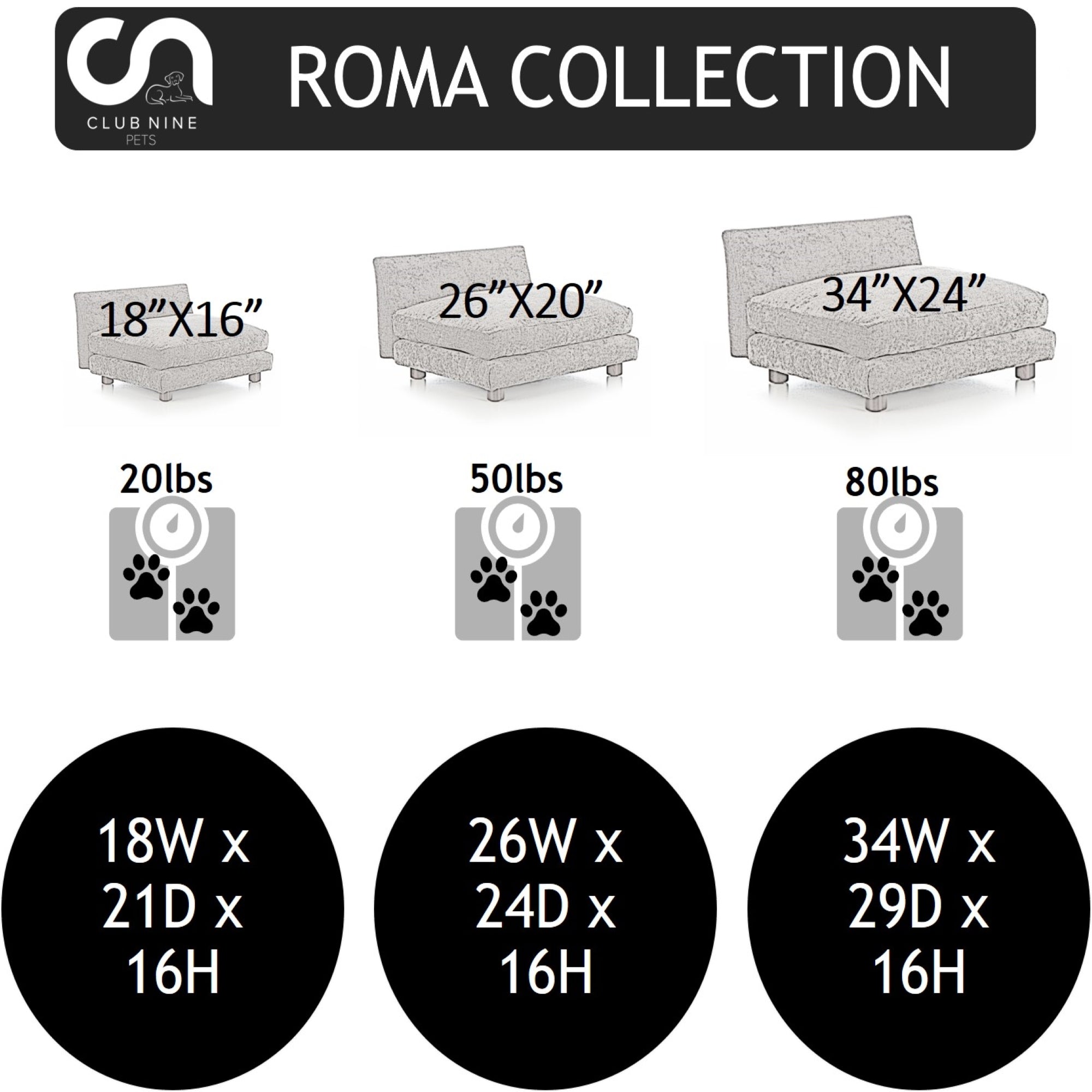 Club Nine Pets Roma Orthopedic Dog Bed， Medium， Grey