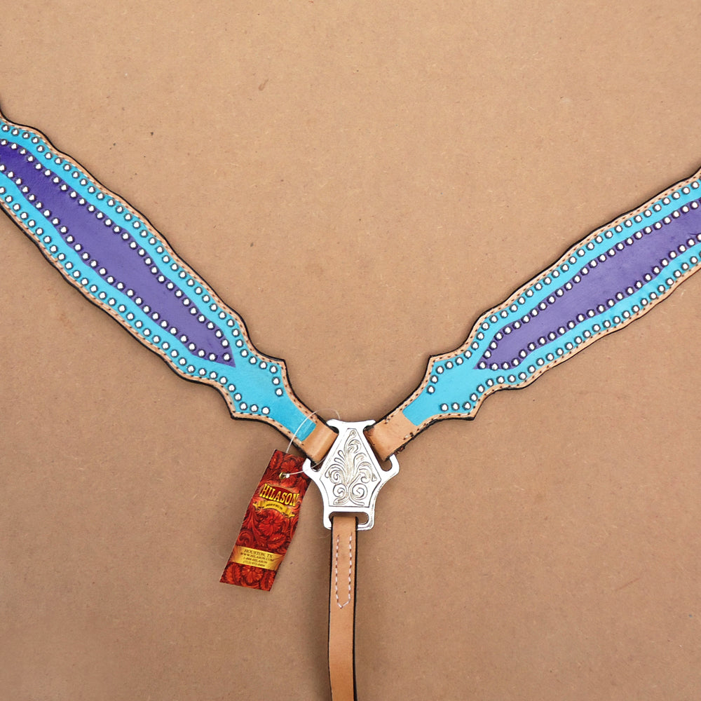 40BH Western Horse Breast Collar Tack American Leather Blue Hand Hilason