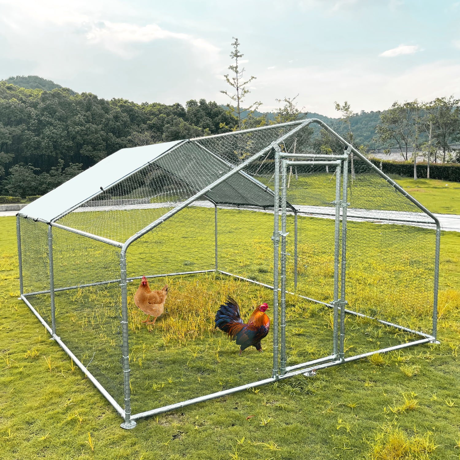 ICLBC Large Chicken Coop Run Pen Cage Hen House W/ Roof Cover 10x13ft， Metal， Walk in