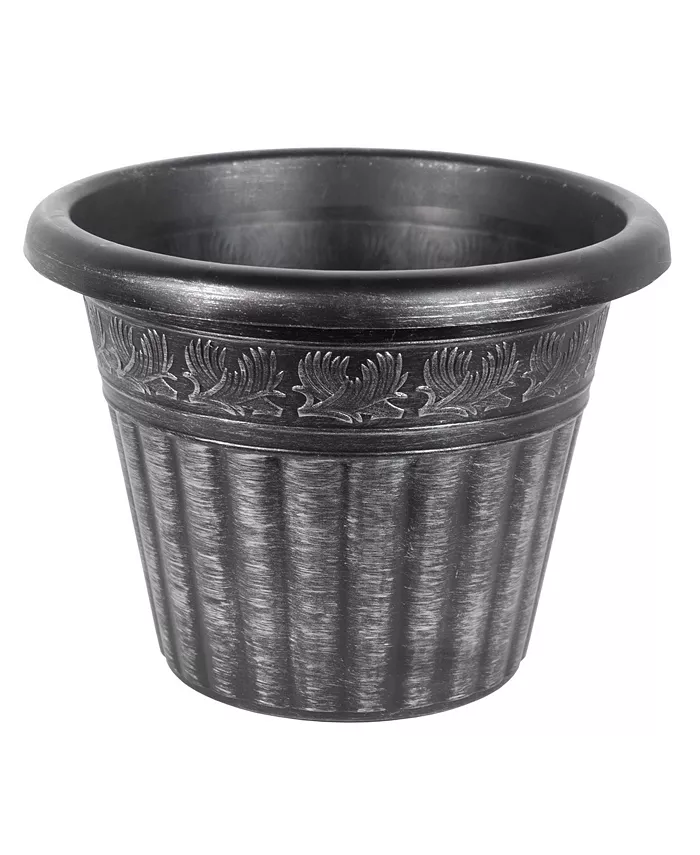 Garden Elements Outdoor Dragon Banded Plastic Planter Silver 13 Inches