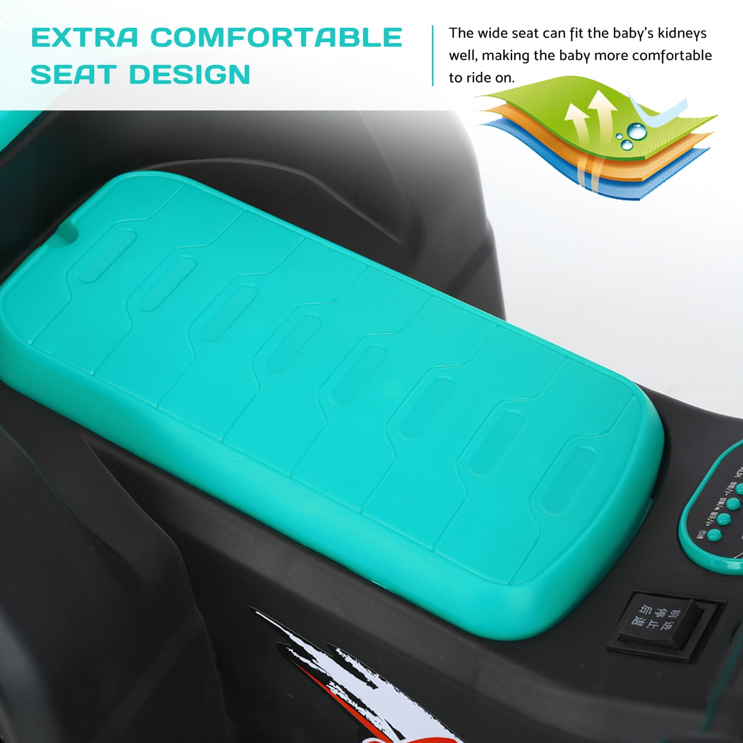 BATE 6V Kids Ride on Electric ATV Quad， 4 Wheels Riding Toy with Music， LED Lights， Green