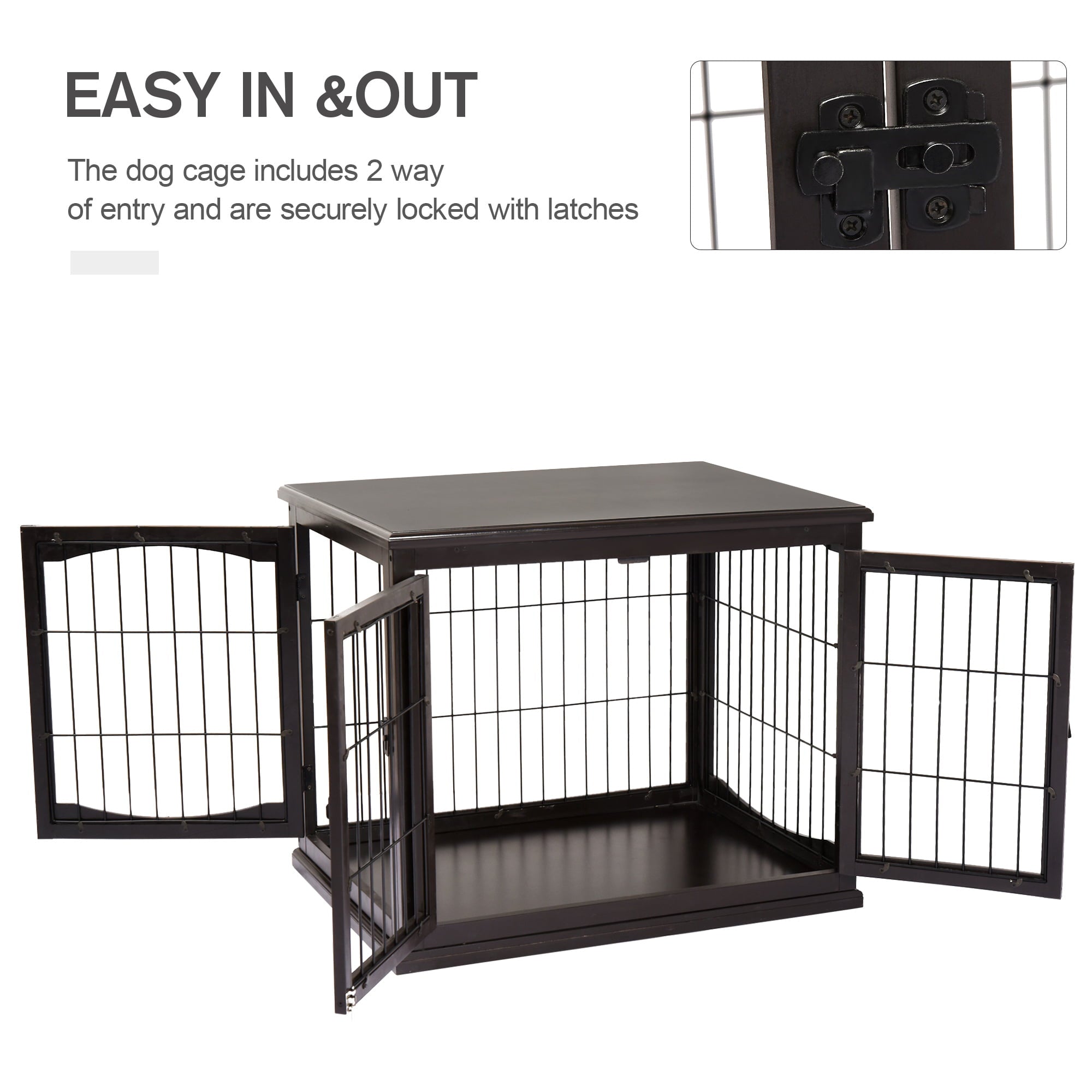 Pawhut Wooden Decorative Dog Cage Pet Crate Kennel with Double Door Entrance， Dark Brown， 26''