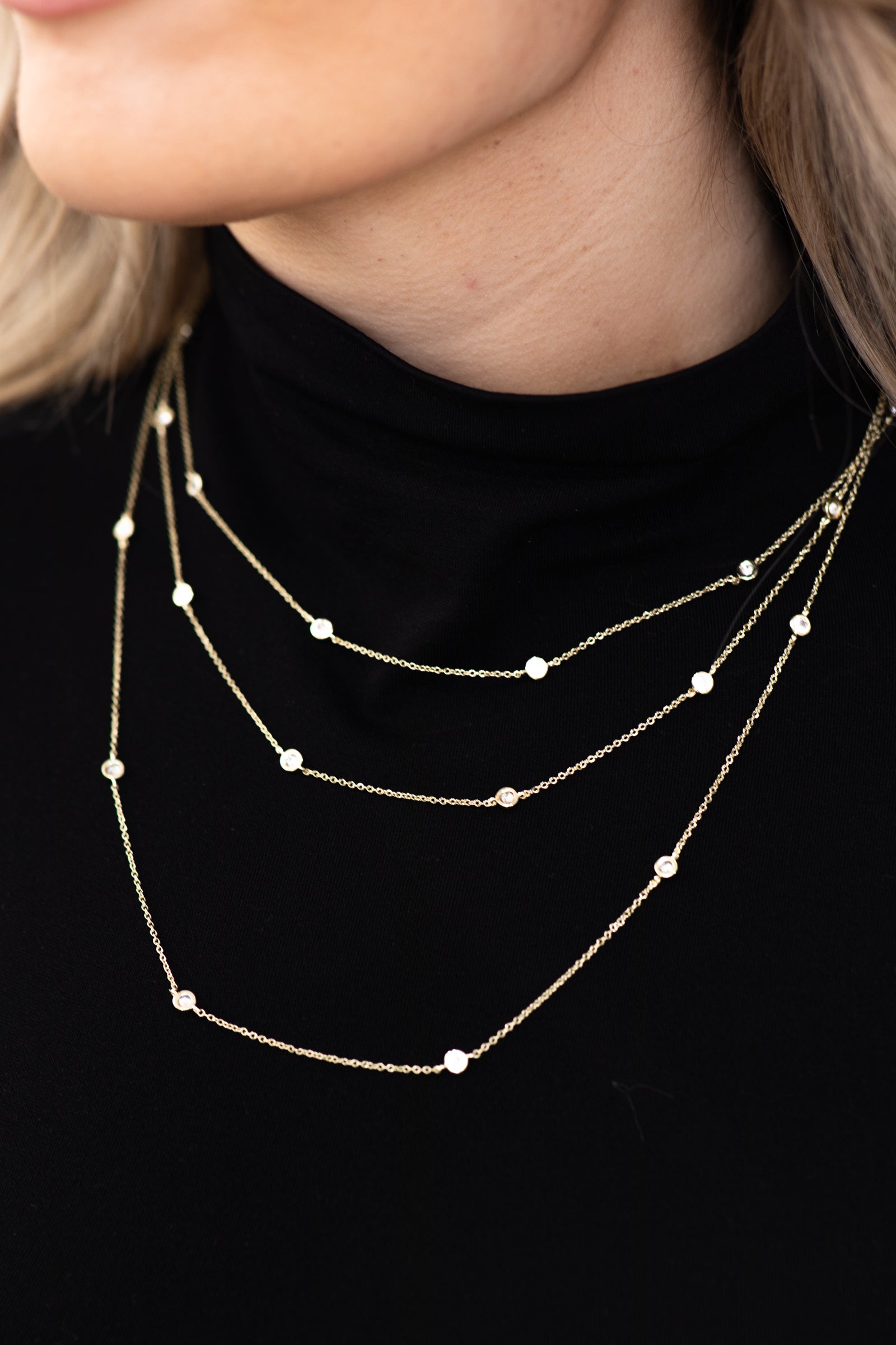 Gold Triple Layer Necklace With Stone Pendants