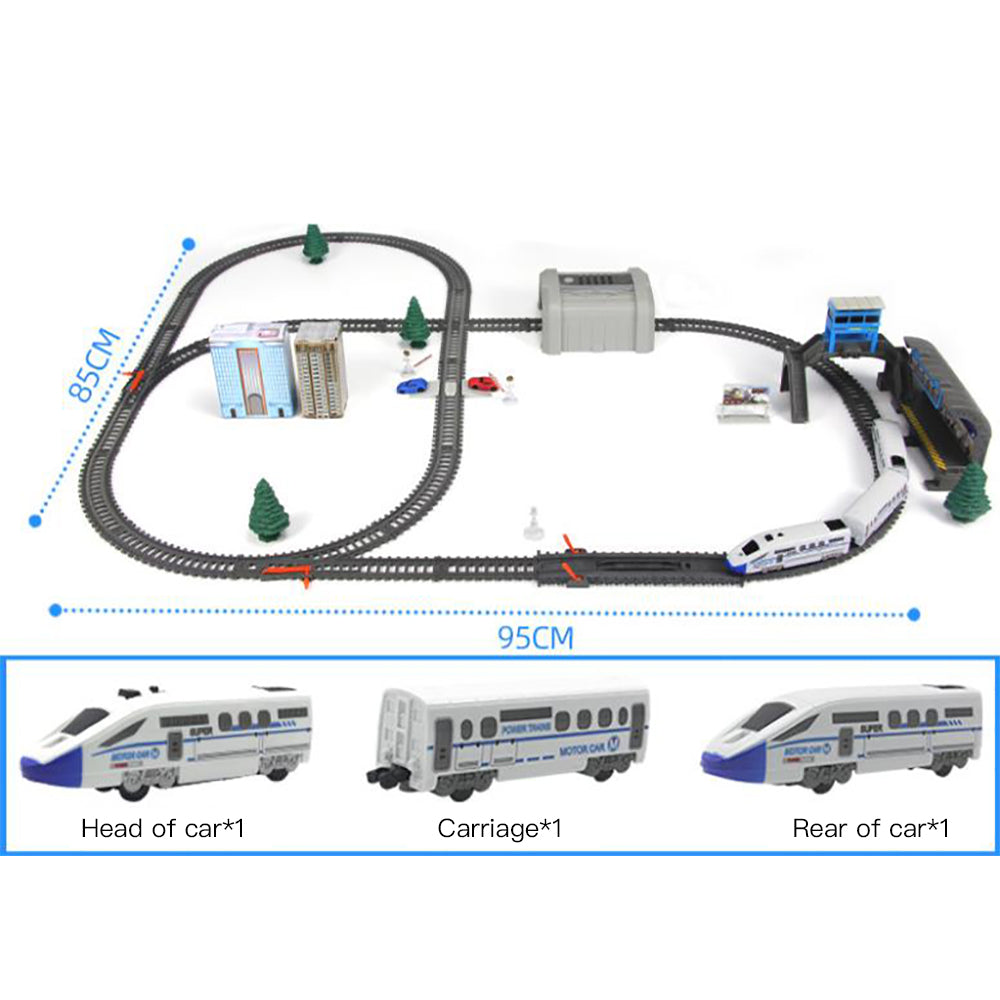 BELUPAI 50Pcs Simulation High Speed Rail Trains Electric Trains Harmony Round Trains Model Set Overpass Piers Tunnels Carriage