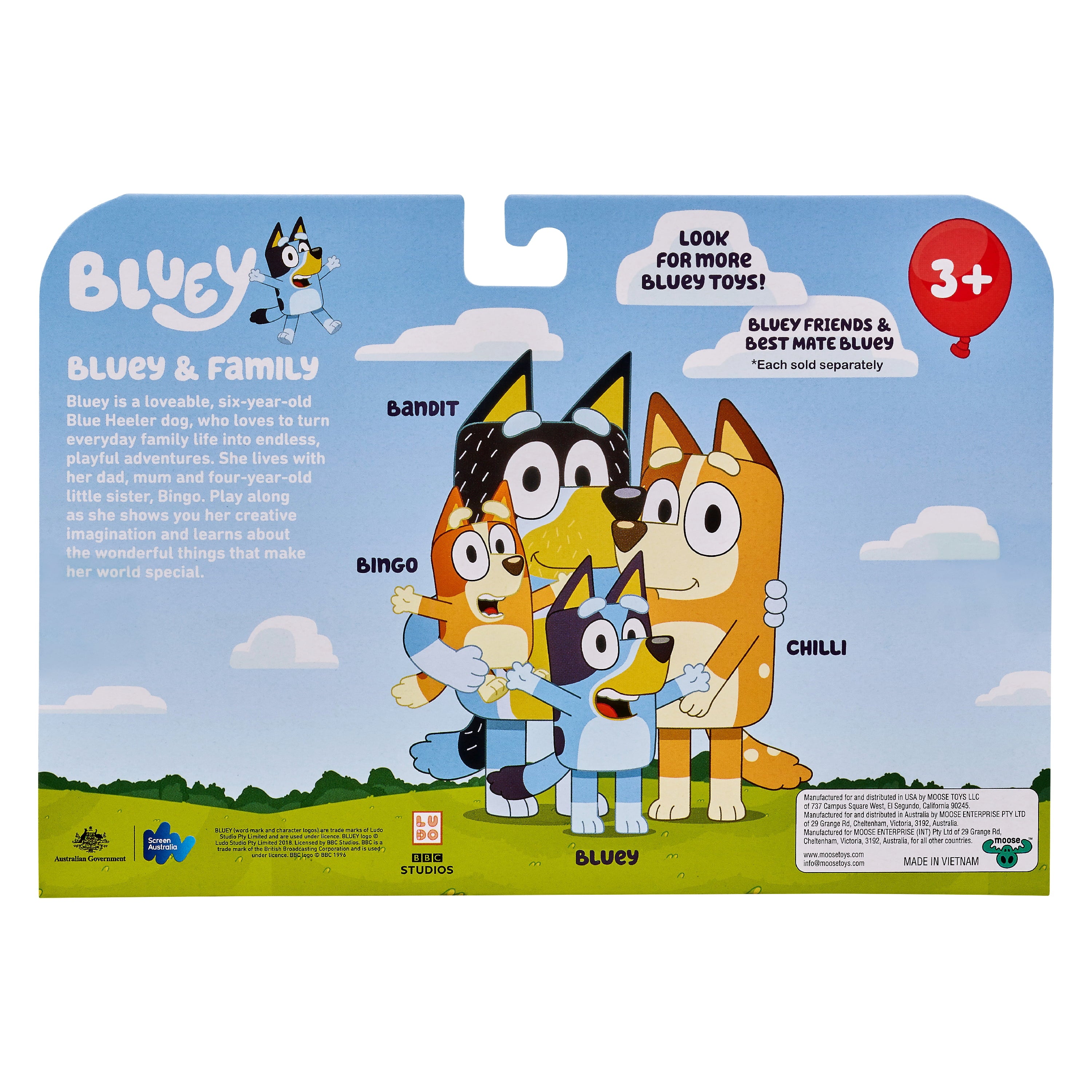 Bluey and Family 4 Pack of 2.5-3