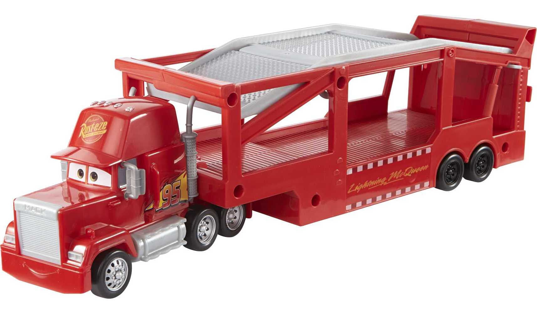 Disney and Pixar Cars Mack Hauler Truck with Ramp， 13-inch Toy Transporter with Storage for 12 Cars