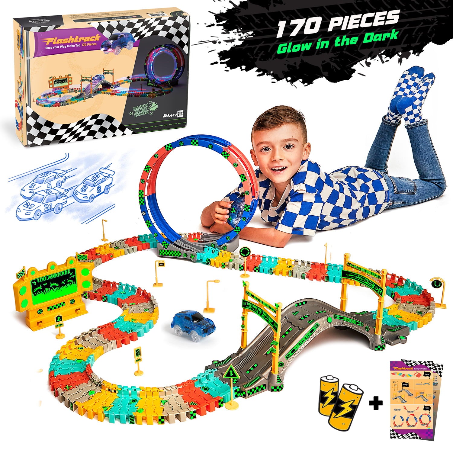 JitteryGit STEM Race Car Track Toy for Kids | Amazing Gift for Boys Girls Toddlers Ages 3 4 5 6 7