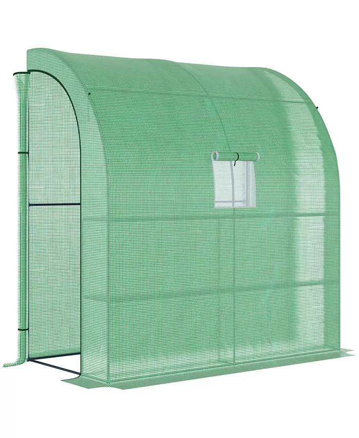 Outsunny Outdoor Garden Greenhouse Nursery w  Window， Zippered Doors， Green
