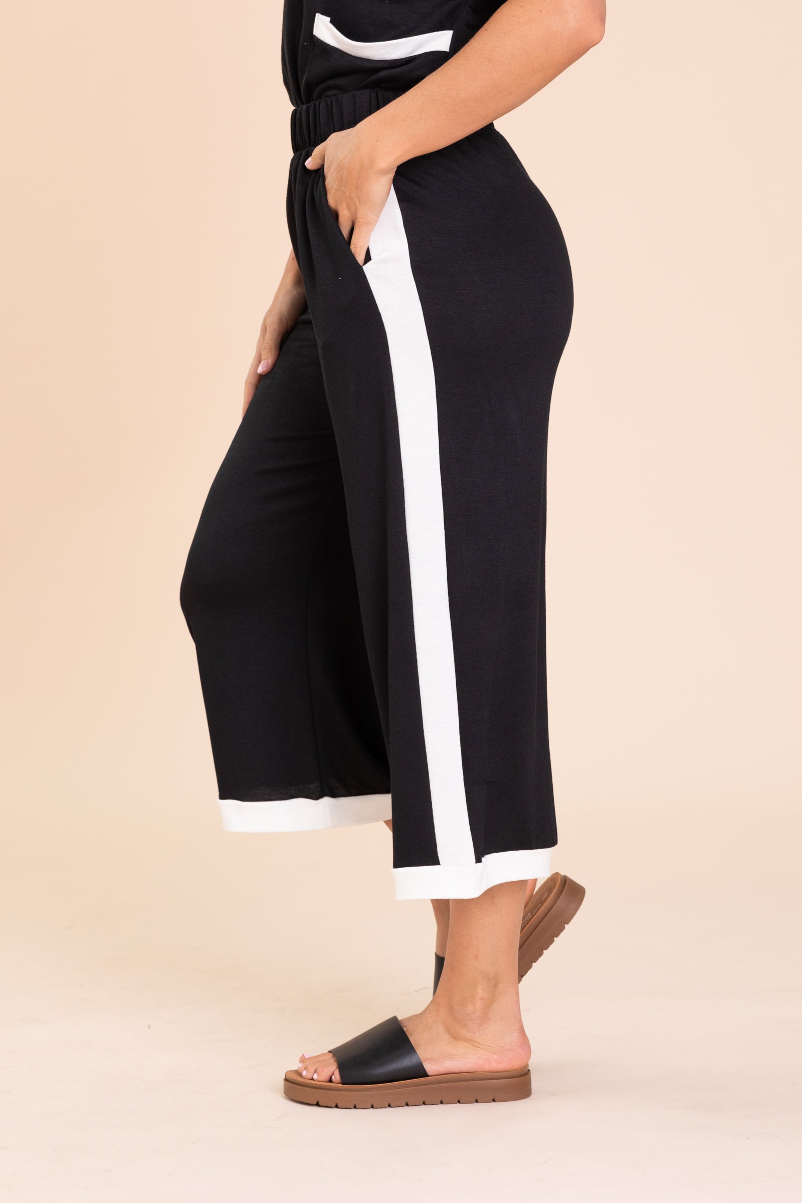 Black With White Trim Elastic Banded Pants