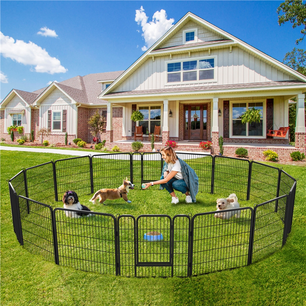 Topeakmart 16 Panel Metal Dog Playpen Heavy Duty Pet Fence with Door， Black