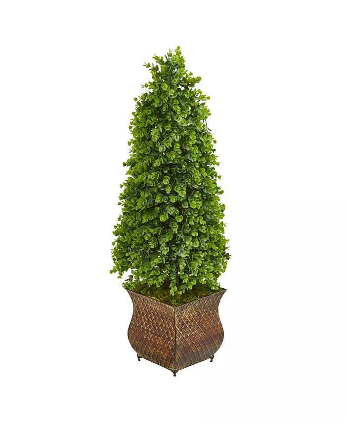 Nearly Natural 41” Eucalyptus Cone Topiary Artificial Tree in Metal Planter (Indoor Outdoor)