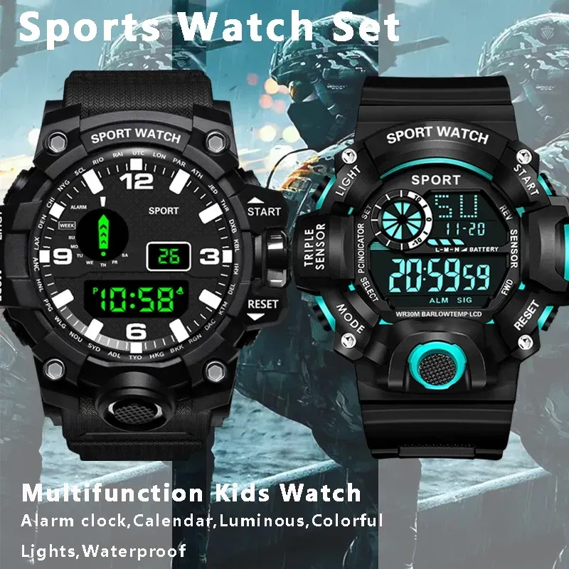 LIUYANGTIAN Electronic Watch Set For Mens Military Sports Watches Set Luminous Multifunction LED Digital Wristwatch for man kids Boy Student