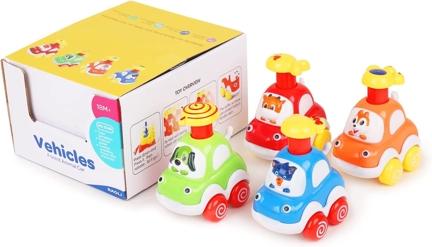 Toddler Animal Car Toys for 1 2 3 Year Old Boys， Press and Go Cartoon Truck Educational Toys for 1 Year Old Boy， Pull Back Cars Toys for Baby Gift Toys 12-24 Months