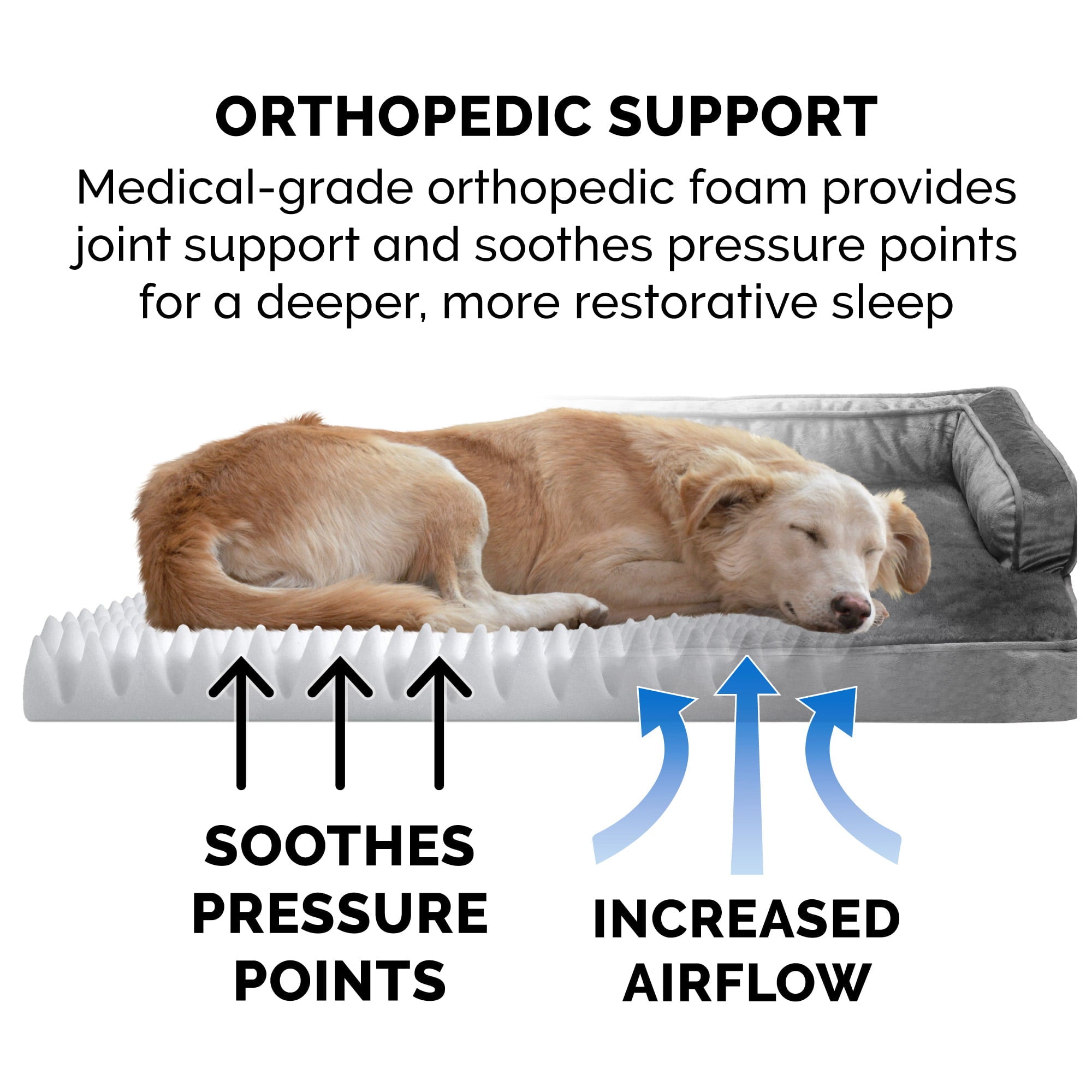 FurHaven Pet Products | Orthopedic Plush and Velvet Comfy Couch Sofa-Style Pet Bed for Dogs and Cats， Dark Gray， Medium