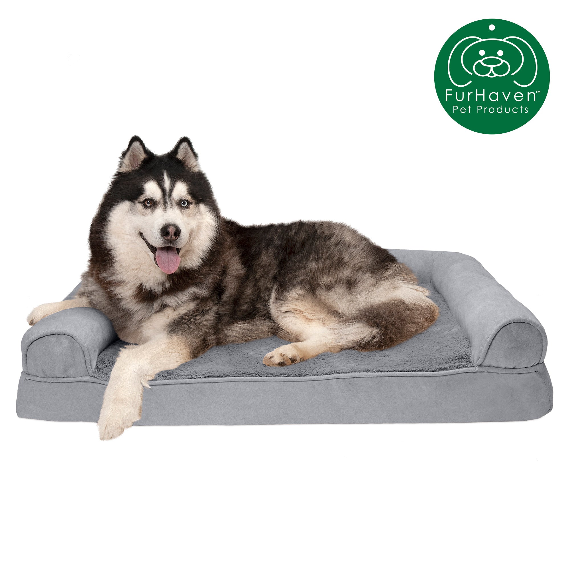 FurHaven Pet Products | Memory Foam Plush and Suede Sofa Pet Bed for Dogs and Cats， Gray， Jumbo