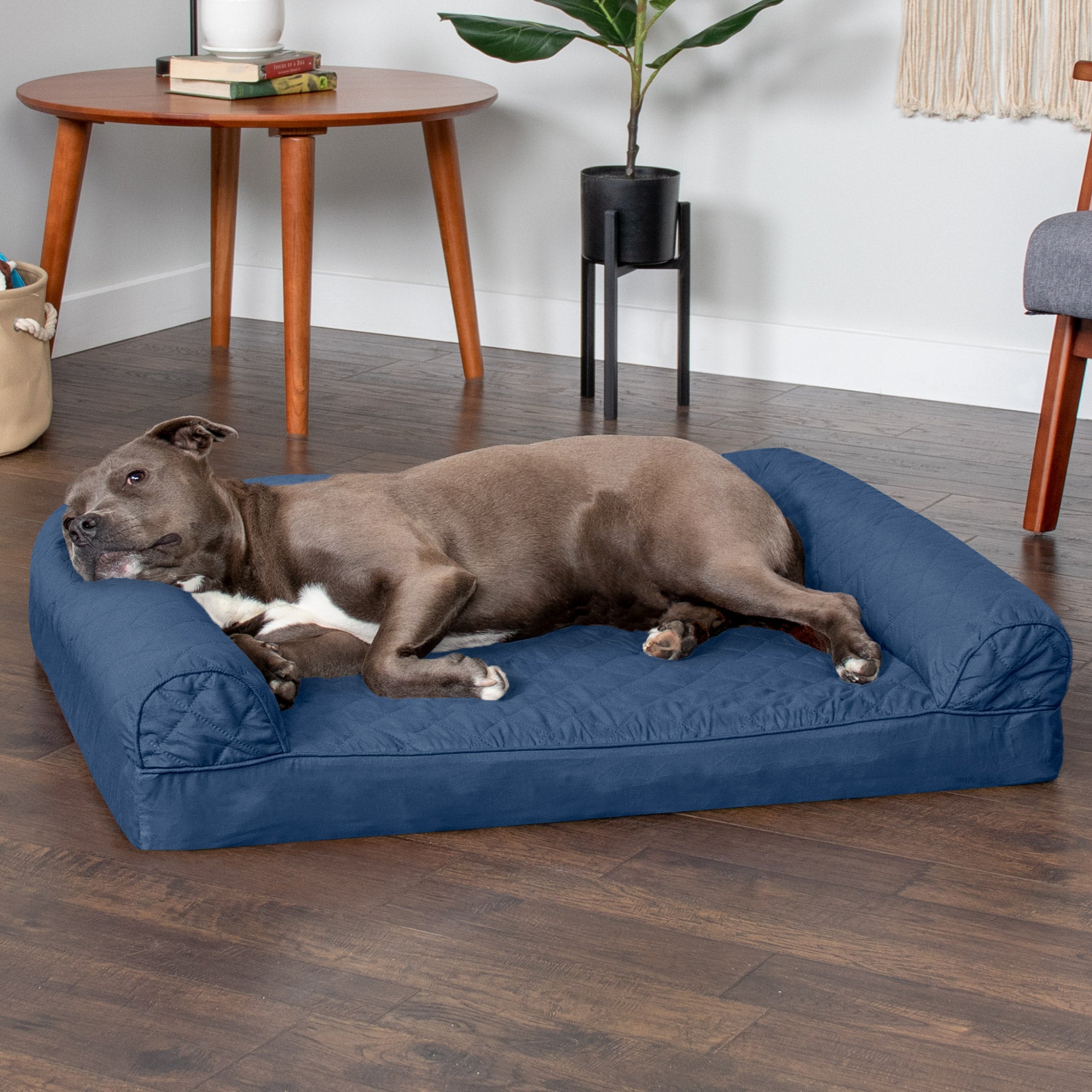 FurHaven | Orthopedic Quilted Sofa Pet Bed for Dogs and Cats， Navy， Large