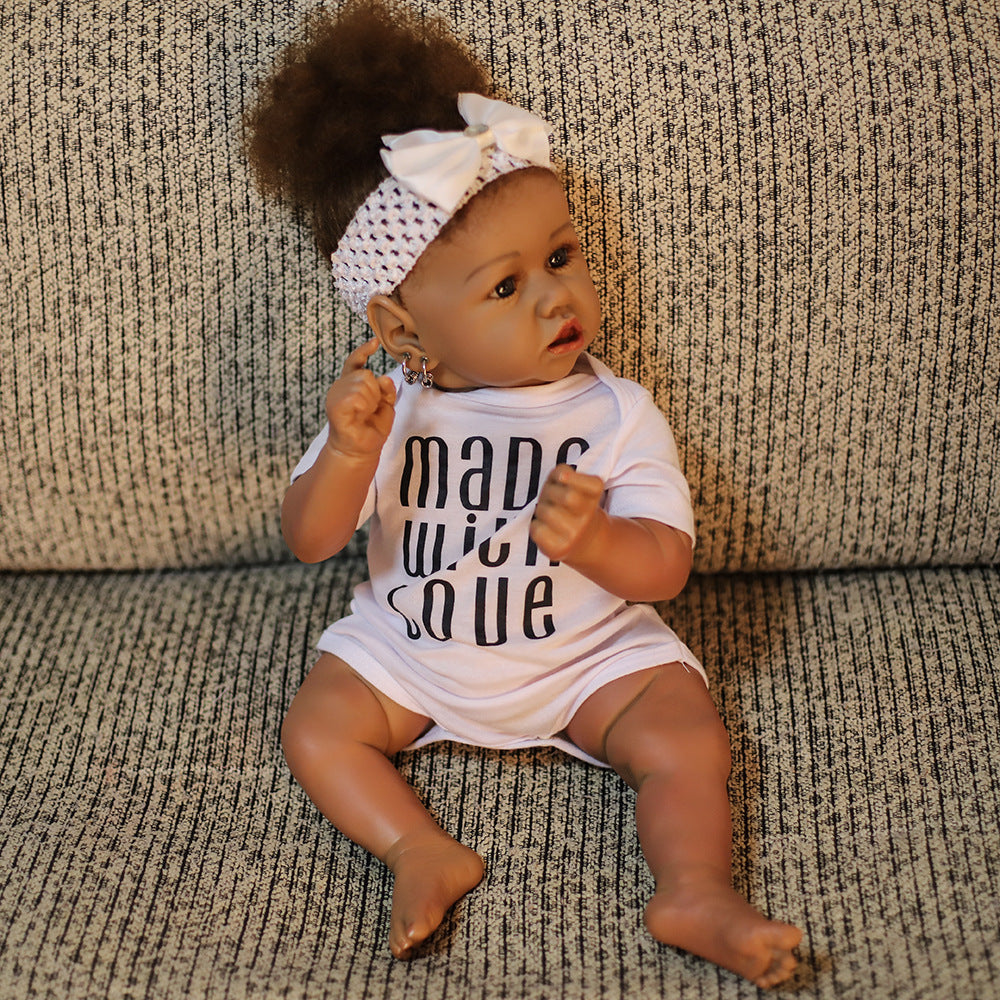 21.65" 55cm Black skin Reborn Realistic Baby Dolls Full Body Silicone Realistic Alive Simulation Doll Gift