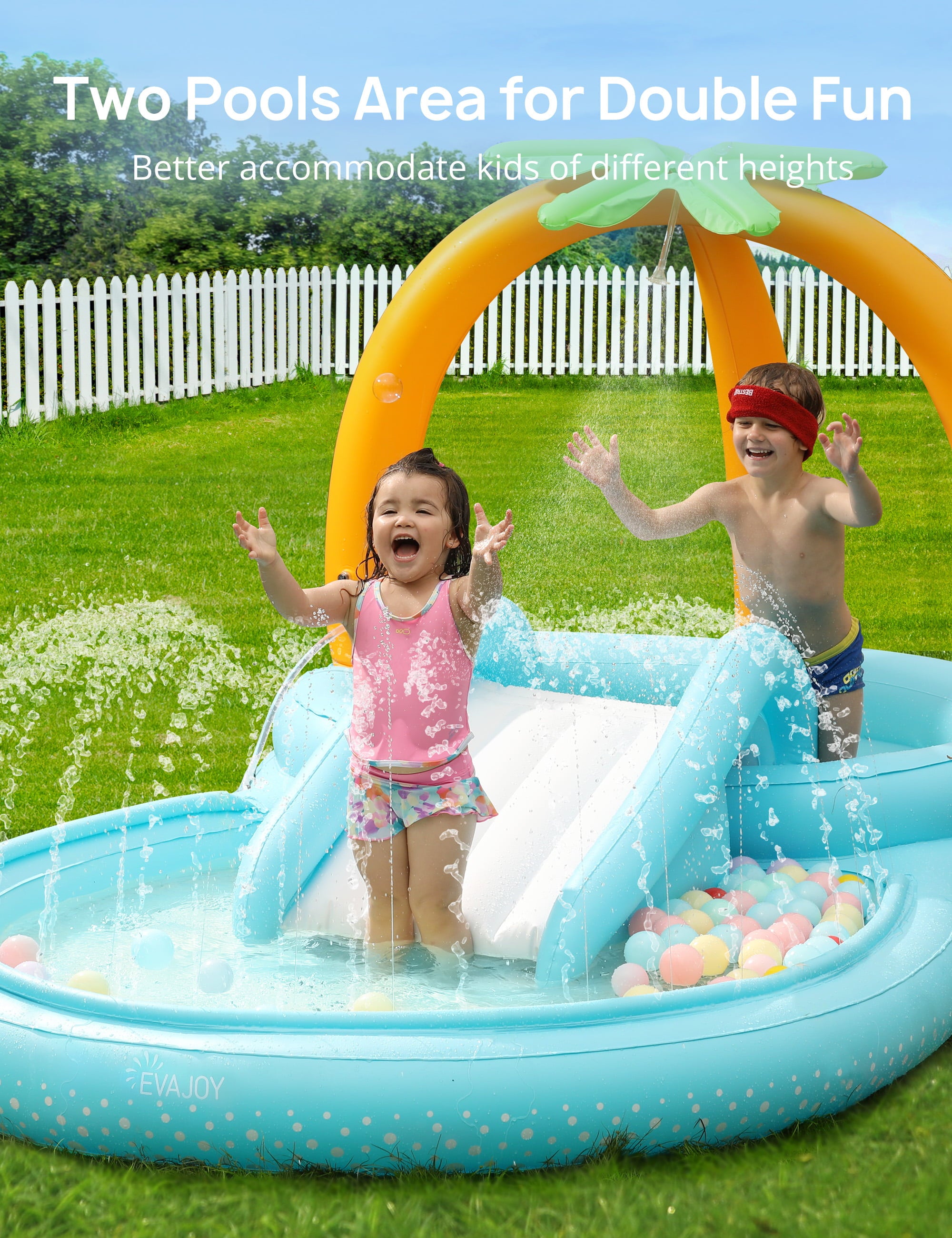 Evajoy Inflatable Play Center Pool， Kiddie Pool with Water Slide for Kids， Children， 110