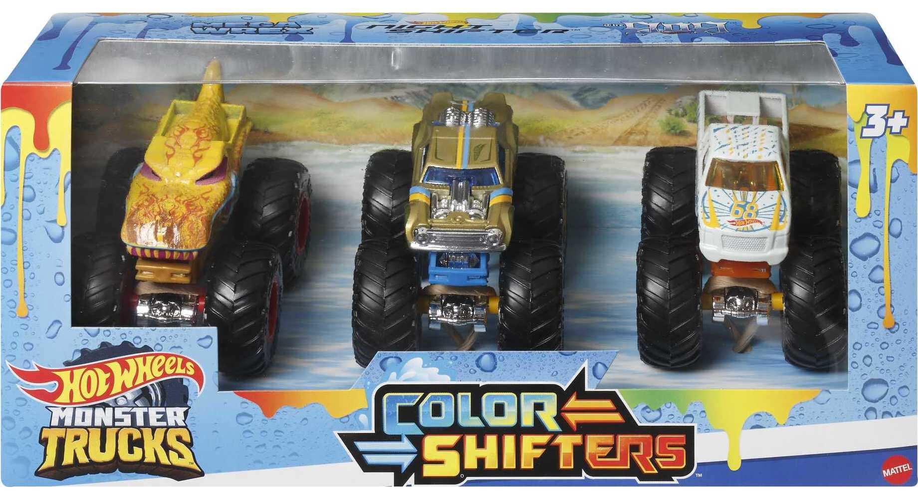 Hot Wheels Monster Trucks Set of 3 1:64 Scale Color Shifters Toy Trucks (Styles May Vary)