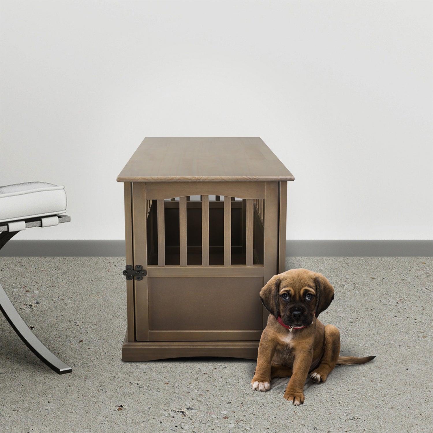 Casual Home Wooden Pet Crate Dog House， Medium， Taupe Gray