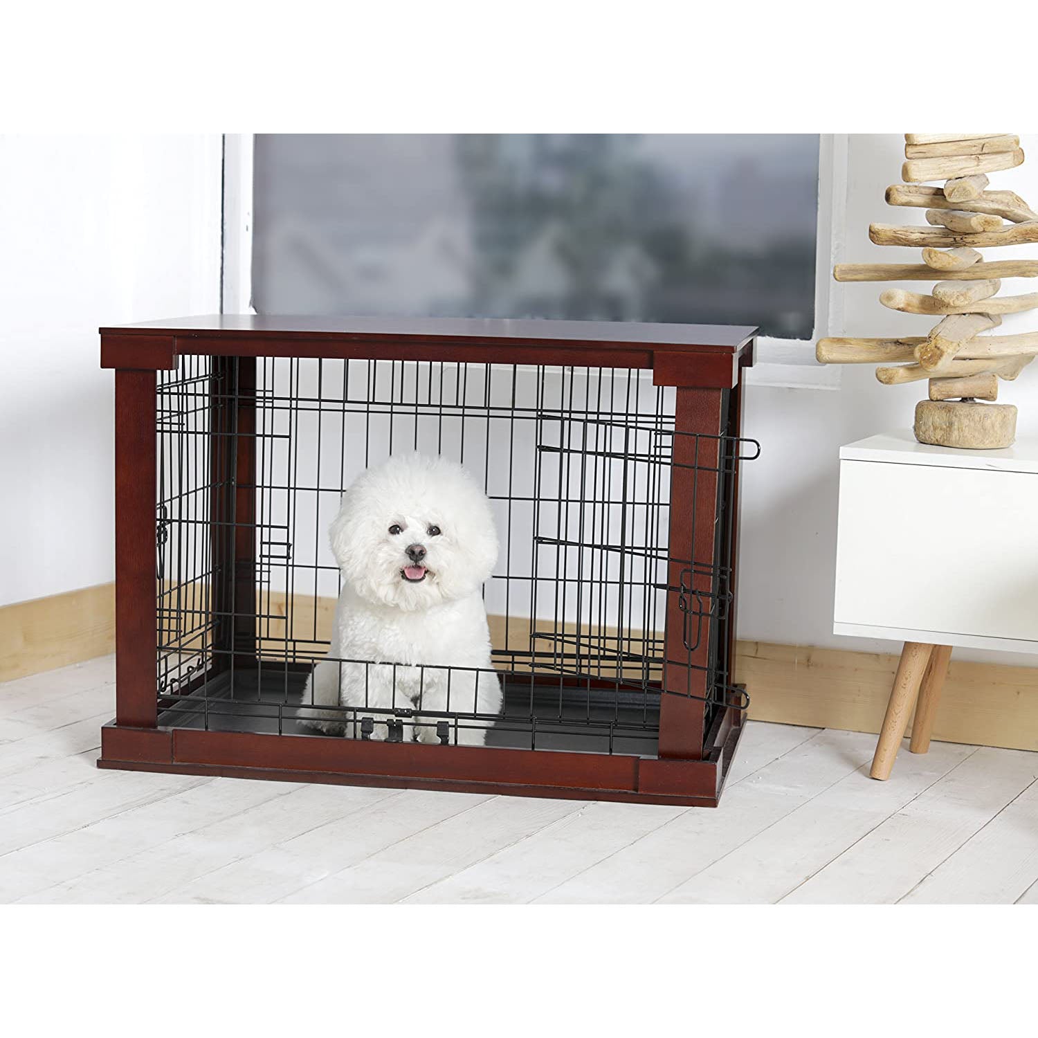 Cage with Crate Cover， Mahogany， Large