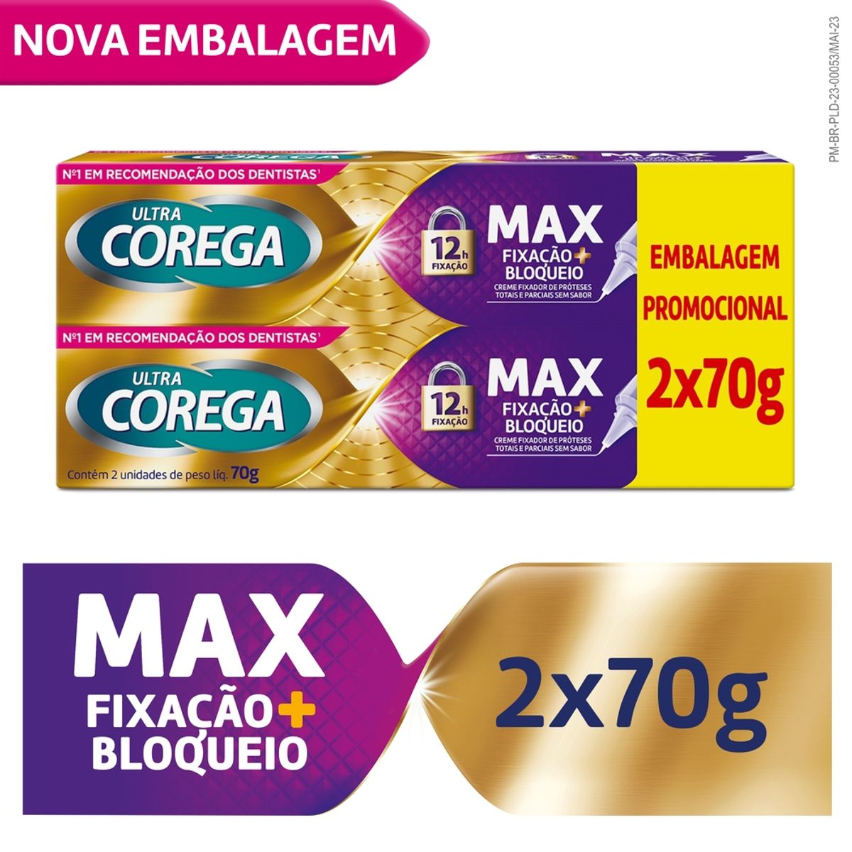 Kit Ultra Corega Creme Max Fixacao Mais Bloqueio Fixador De Protese Com 2 Unidades de 70g