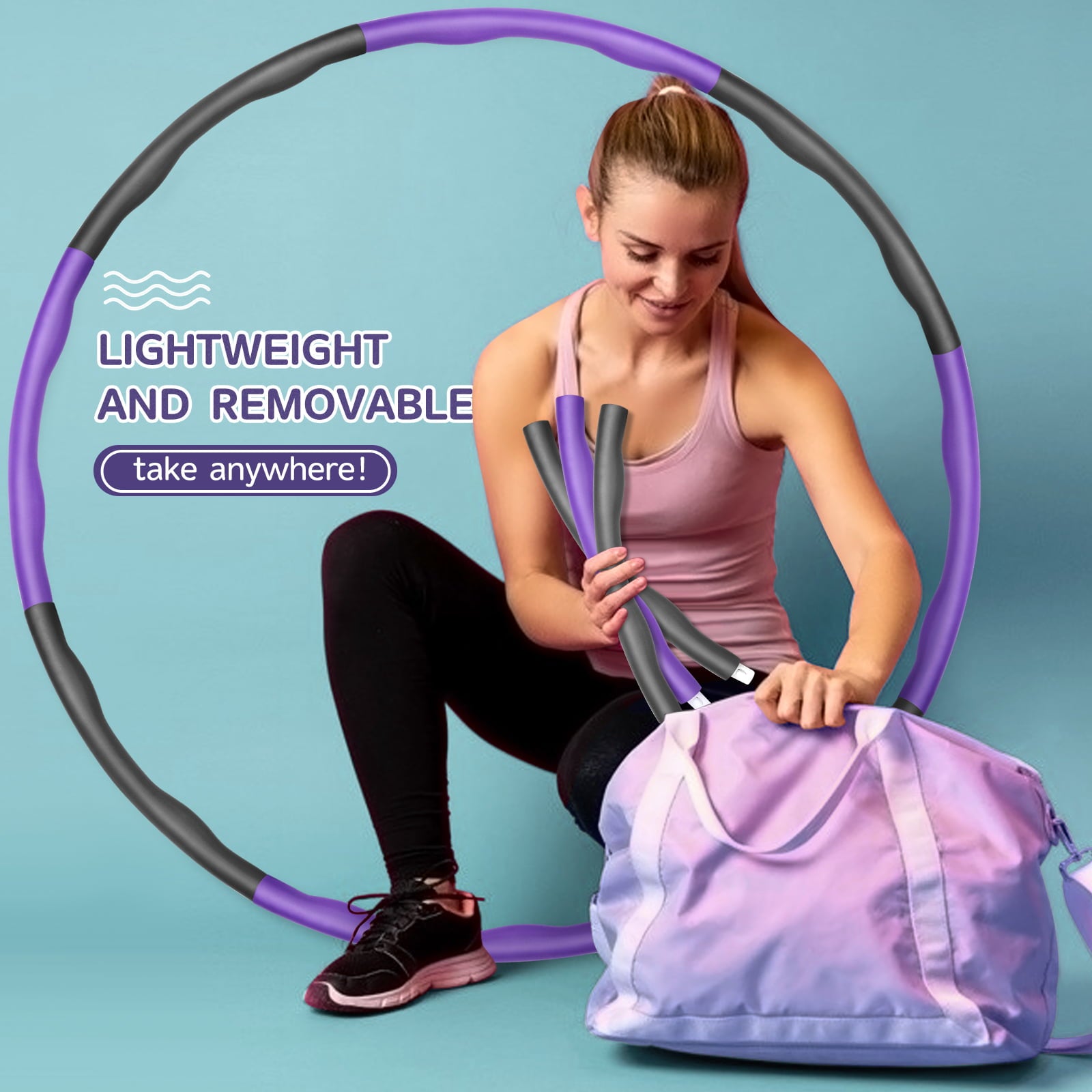 DOTSOG Weighted Hula Hoop for Adults Weight Loss， Workout Equipment for Home Gym， Exercise Hula Hoop with 8 Detachable Sections-(Purple/Gray)