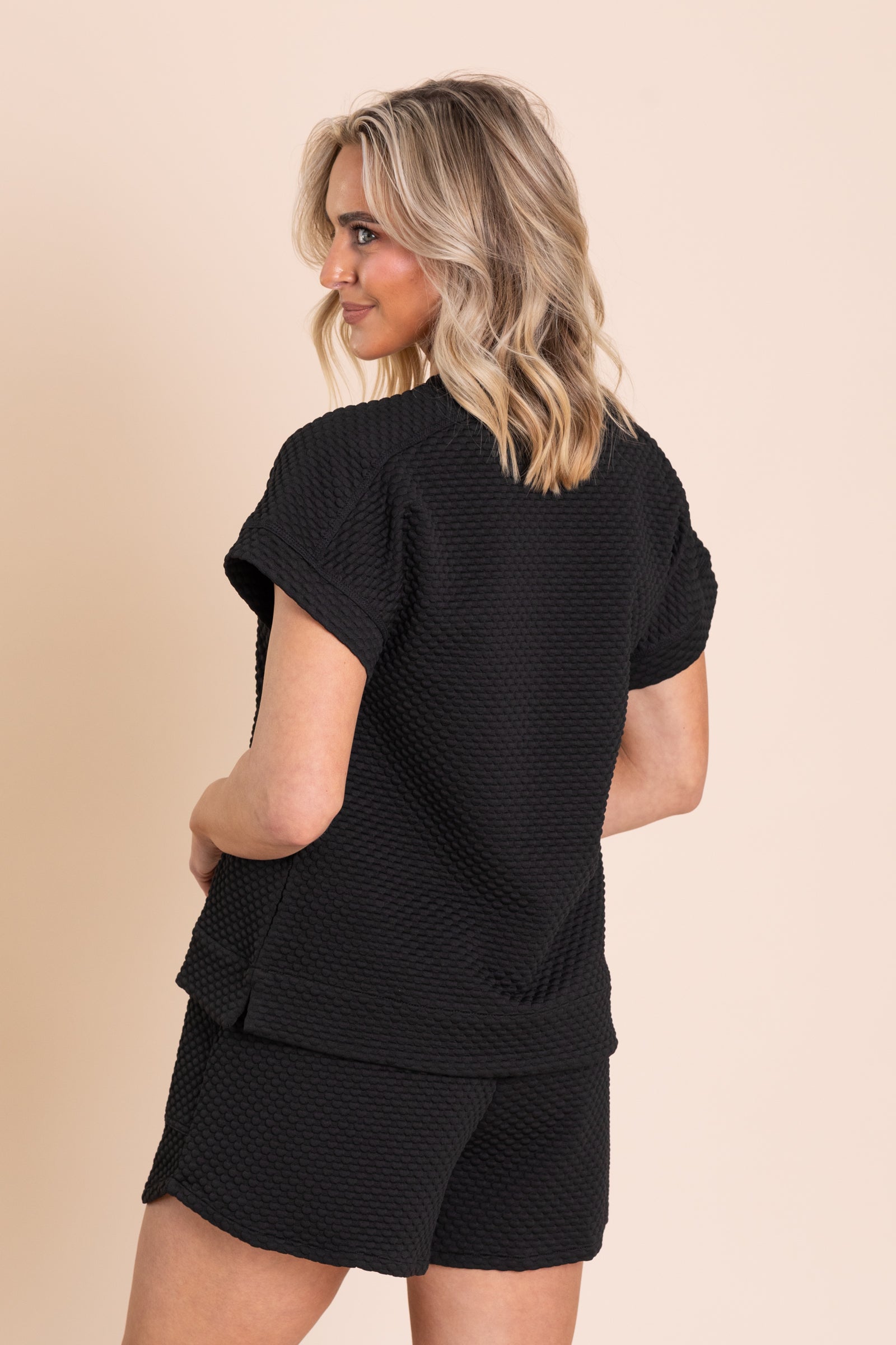 Embossed Short Sleeve Knit Top