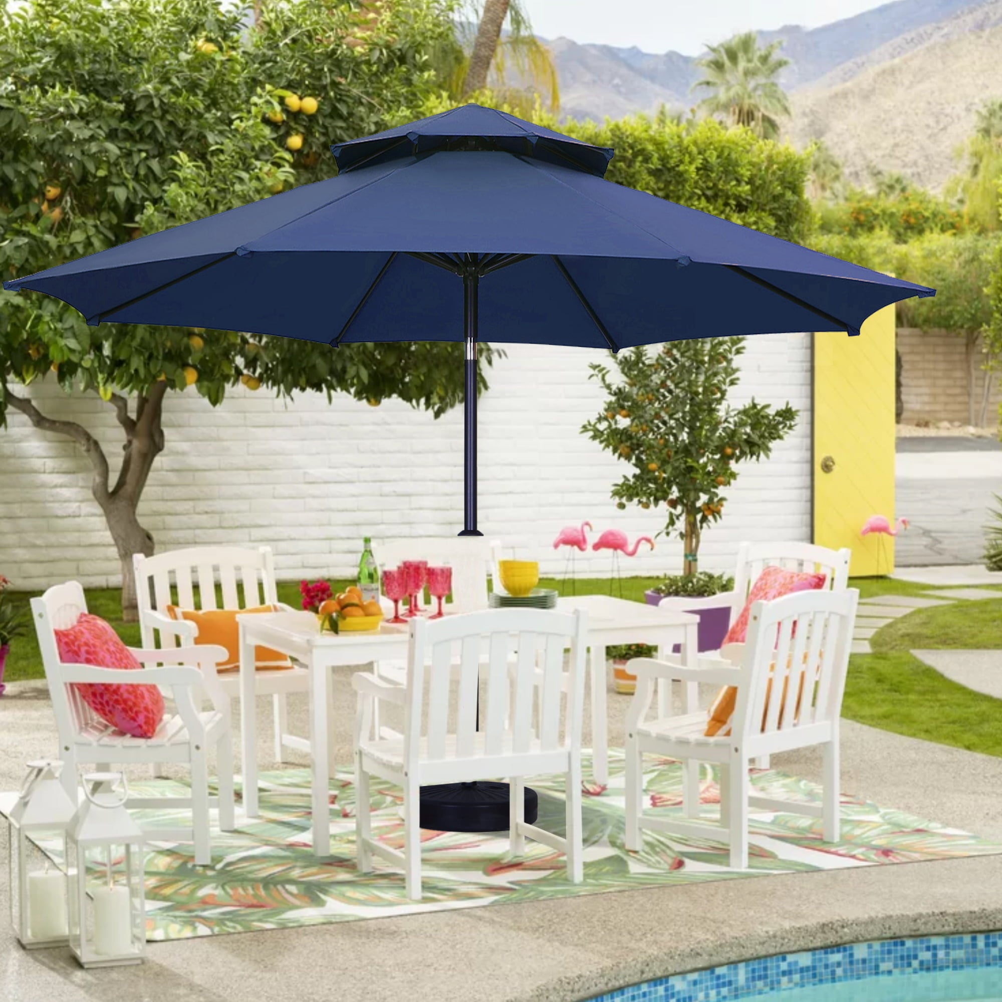Autlaycil 11FT 2 Tiers Patio Umbrellas Market Outdoor Table Umbrellas with Navy Blue