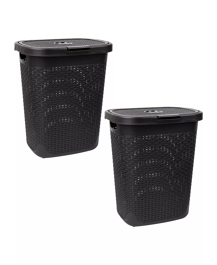 Mind Reader Basket Collection Slim Laundry Hamper， Cut Out Handles， Attached Hinged Lid， Ventilated， Set of 2