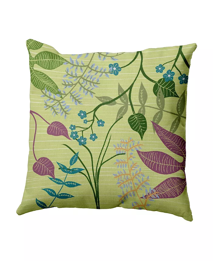 E by Design Botanical 16 Inch Bright Green Decorative Floral Throw Pillow