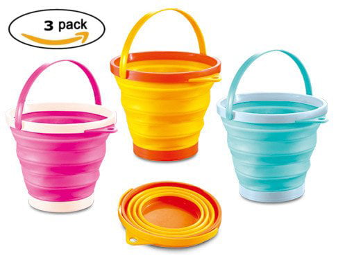 ToyZe∩┐╜ Foldable 10" Pail Buckets Silicone Collapsible Buckets Multi Purpose 5 Liter, 1.5 Gallons (Pack of 3)