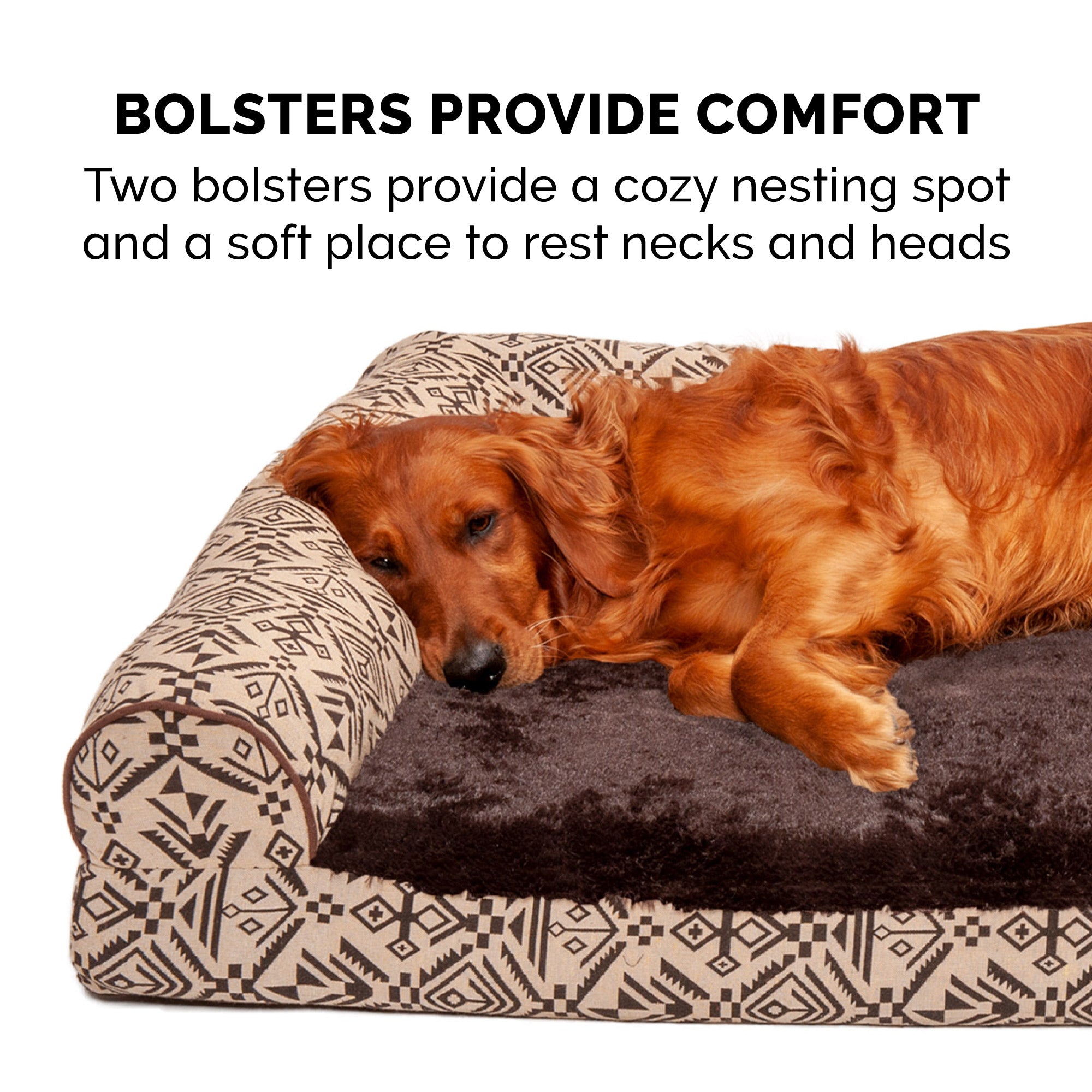 FurHaven | Deluxe Memory Foam Southwest Kilim L-Chaise Lounge Pet Bed for Dogs and Cats， Desert Brown， Medium