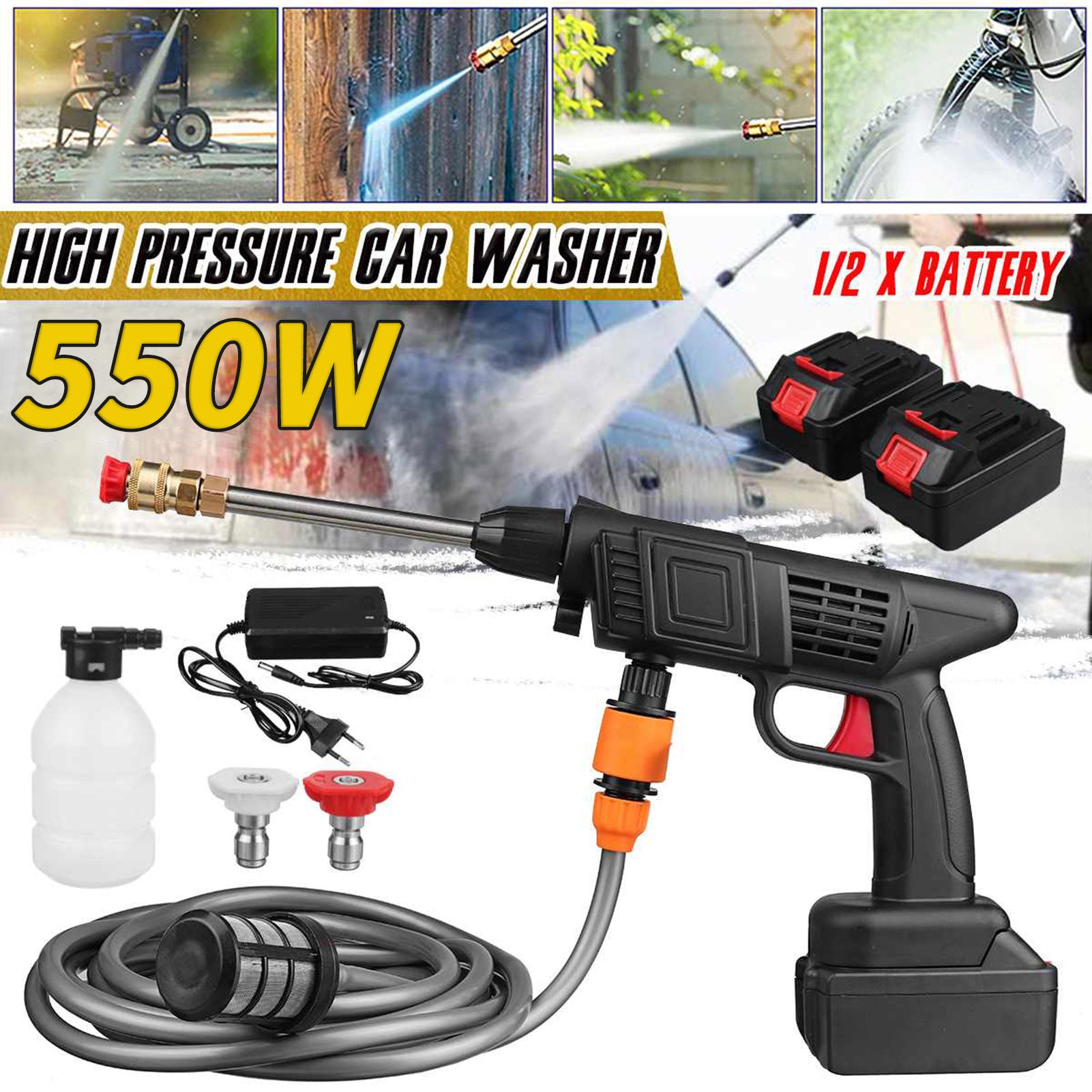 Suzicca Cordless Pressure Washer, 50PSI Portable Pressure Cleaner Handheld with Battery and 24V 1500mAh Rechargeable Battery Electric Pressure Washer for Washing Cars, Watering Flowers, Cleaning Fl