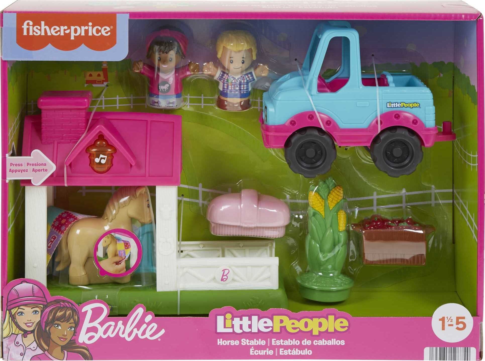 Fisher-Price Little People Barbie Horse Stable Toddler Playset with Light Sounds & 7 Pieces