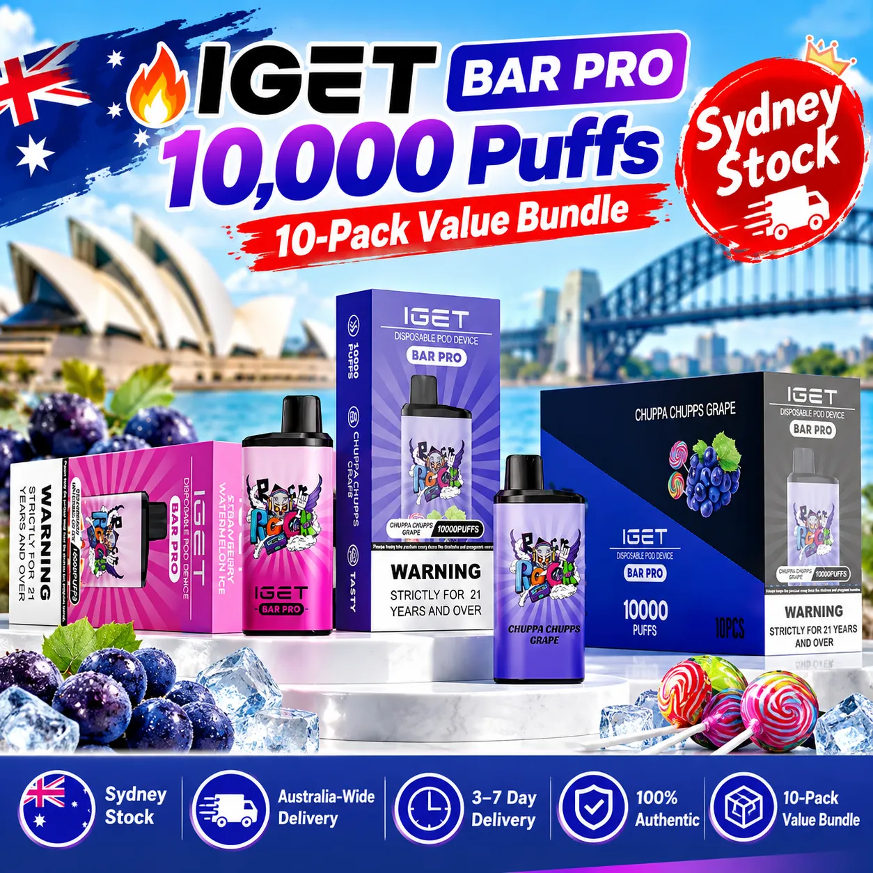 🇦🇺🔥 ONLY AU$399.99 (Was AU$650) | IGET BAR PRO 10,000 Puffs – 10-Pack Bundle 💨 | Save AU$250.01 ⚡ | 📦 Sydney Stock