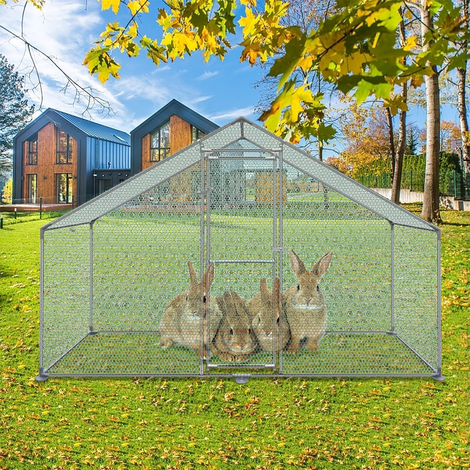 HENGMEI Metal Chicken Coop House 3 x 2 x 2m Outdoor Run Walk-in Hen House Cage with Cover for Pets Hens Rabbit Dogs Ducks Chickens(118''x78''x78'')