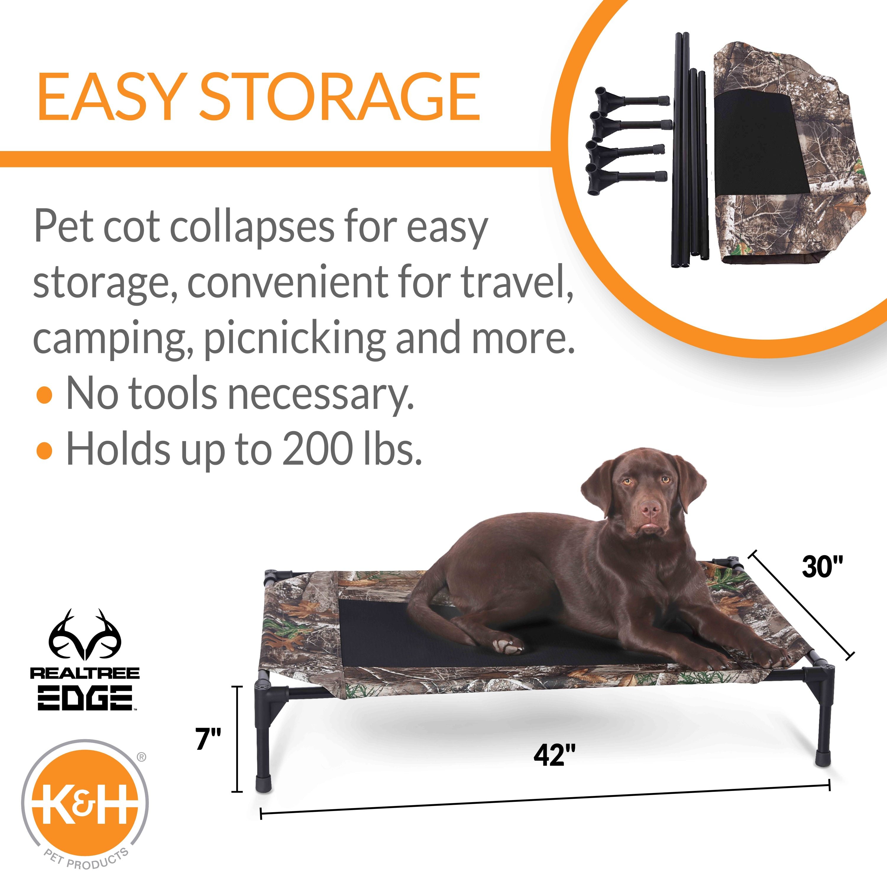 KandH Pet Products Original Pet Cot Elevated Dog Bed Realtree Edge Camo/Black Mesh Large 30 X 42 X 7 Inches