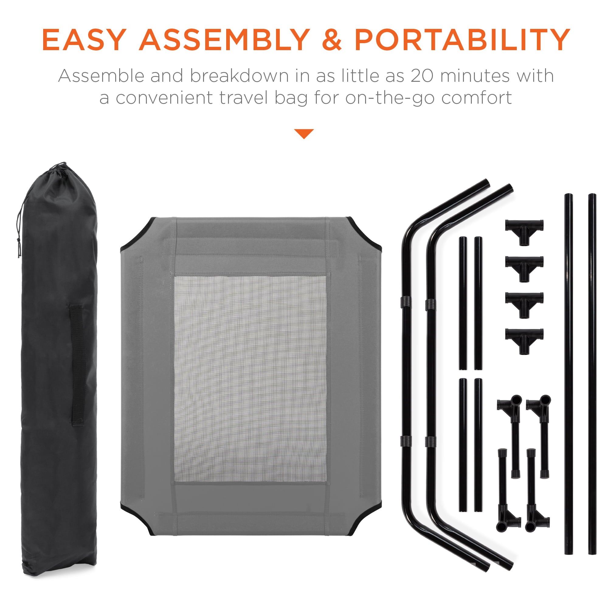 Best Choice Products 30in Elevated Cooling Dog Bed， Outdoor Raised Mesh Pet Cot w/ Removable Canopy， Carrying Bag - Gray